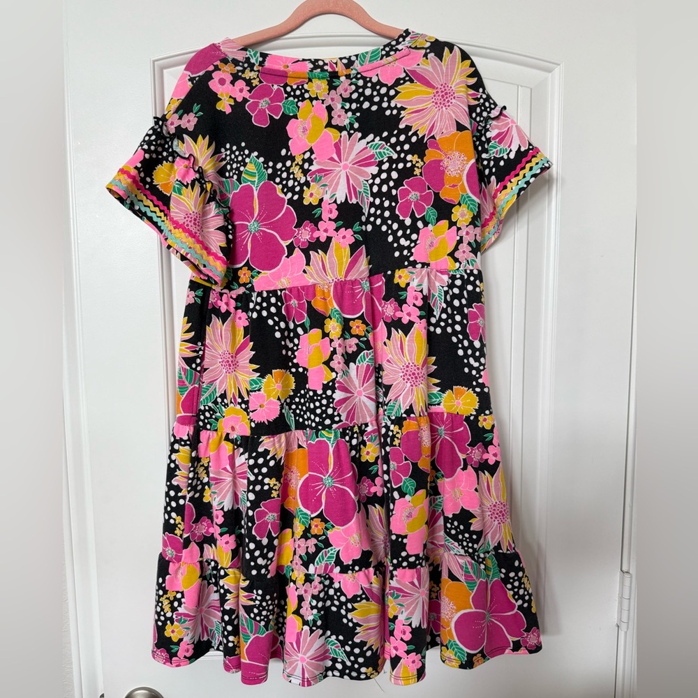 Multicolored Floral Sundress with Ric Rac - Picture 2 of 2